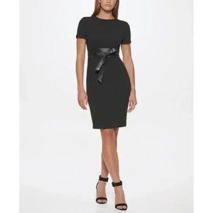 Calvin Klein Women's Crepe Faux-Leather Trim Sheath Dress